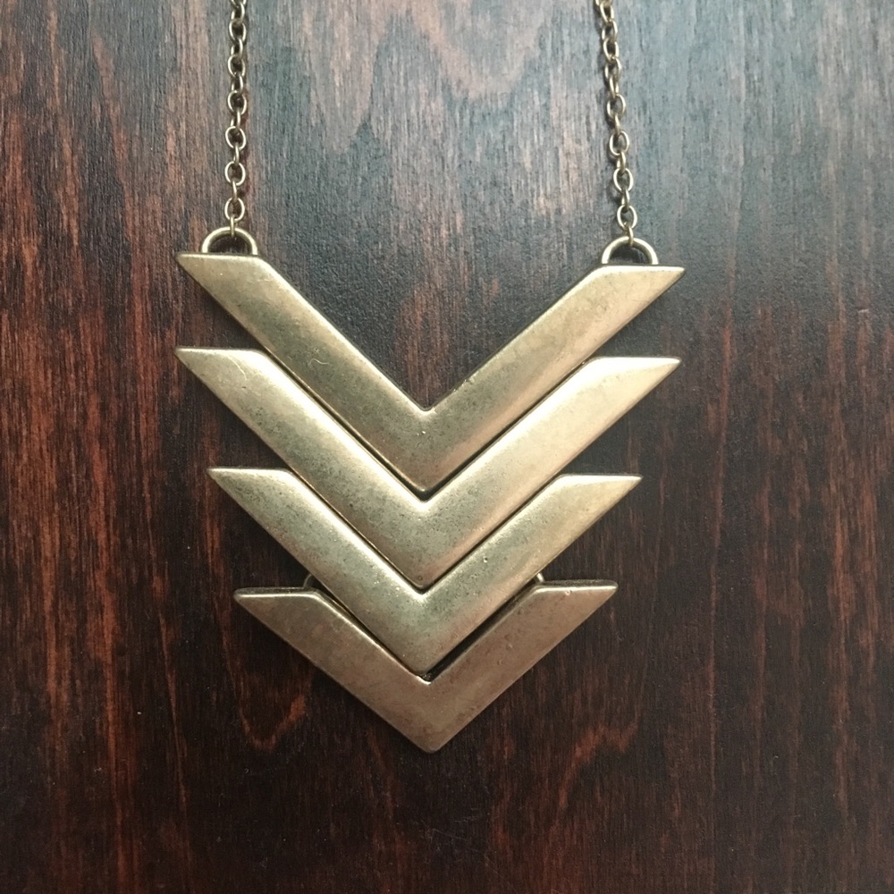 Gold Chevron Long Chain Necklace